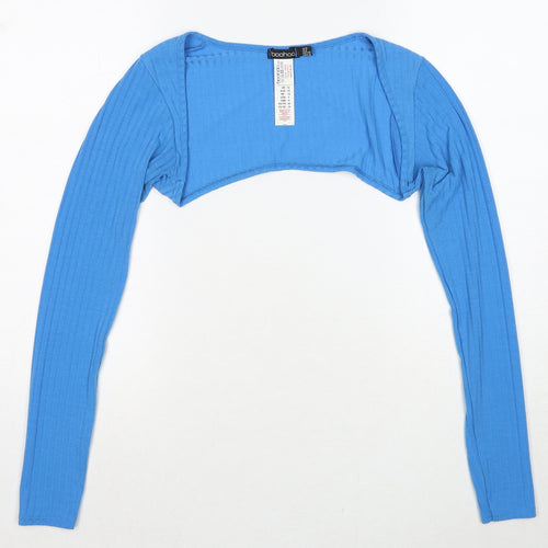 Boohoo Womens Blue Polyester Cropped T-Shirt Size 12 Round Neck