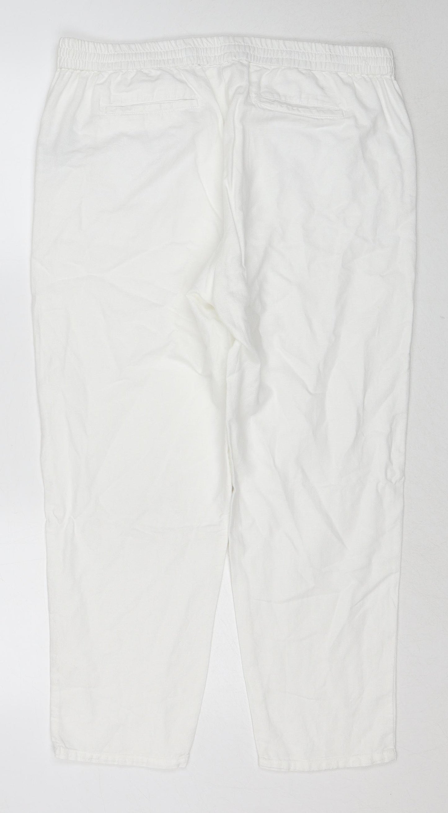 Gap Womens White Linen Jogger Trousers Size L Regular Drawstring