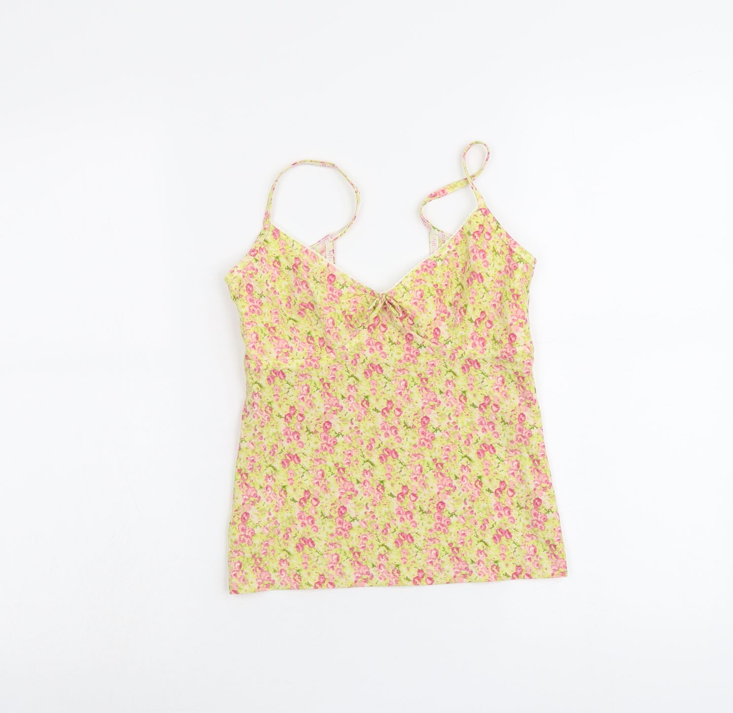 Marks and Spencer Womens Yellow Floral Polyimide Basic Tank Size 10 V-Neck