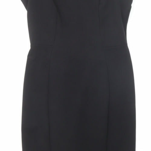 M&Co Womens Black Polyester Pencil Dress Size 10 Boat Neck Zip - Embellished Neckline