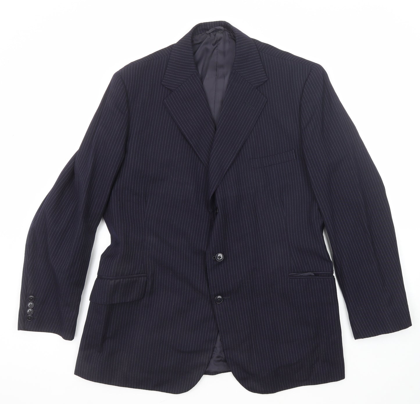 Moss Bros Mens Blue Striped Cotton Jacket Suit Jacket Size 44 Regular