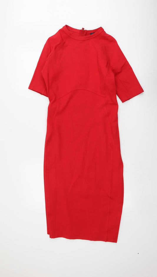 Marks and Spencer Womens Red Viscose T-Shirt Dress Size 12 Round Neck Zip