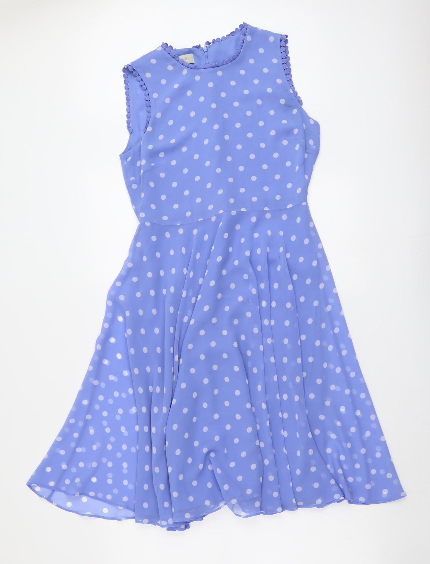Hobbs Womens Blue Polka Dot Polyester Fit & Flare Size 10 Round Neck Zip