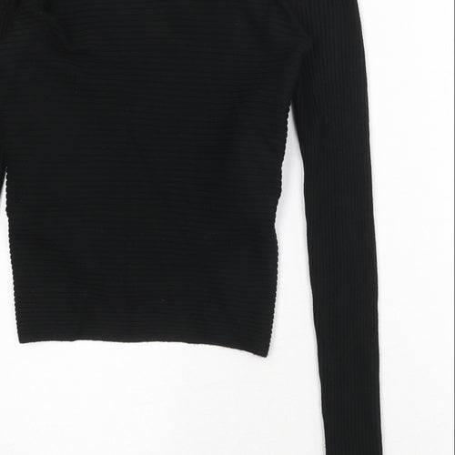 Marks and Spencer Womens Black V-Neck Linen Pullover Jumper Size 12 Pullover - Ribbed Wrap Style