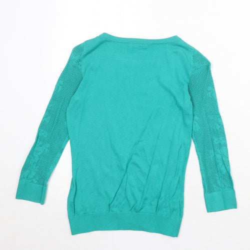 H&M Womens Green Round Neck Modal Pullover Jumper Size XS Pullover - Lace Knit Sleeves