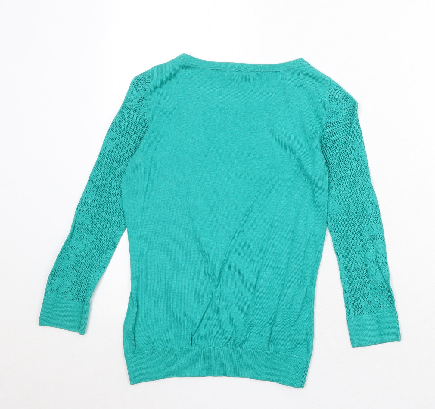H&M Womens Green Round Neck Modal Pullover Jumper Size XS Pullover - Lace Knit Sleeves