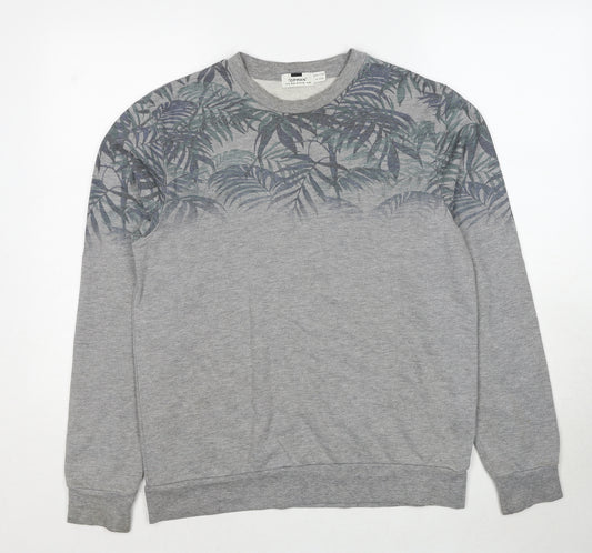 Topman Mens Grey Geometric Polyester Pullover Sweatshirt Size M - Leaves