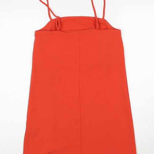 H&M Womens Red Polyester Mini Size XS Square Neck Pullover - Side Slit Adjustable Straps