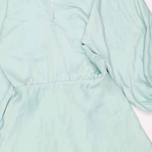 Zara Womens Blue Polyester A-Line Size M V-Neck Button
