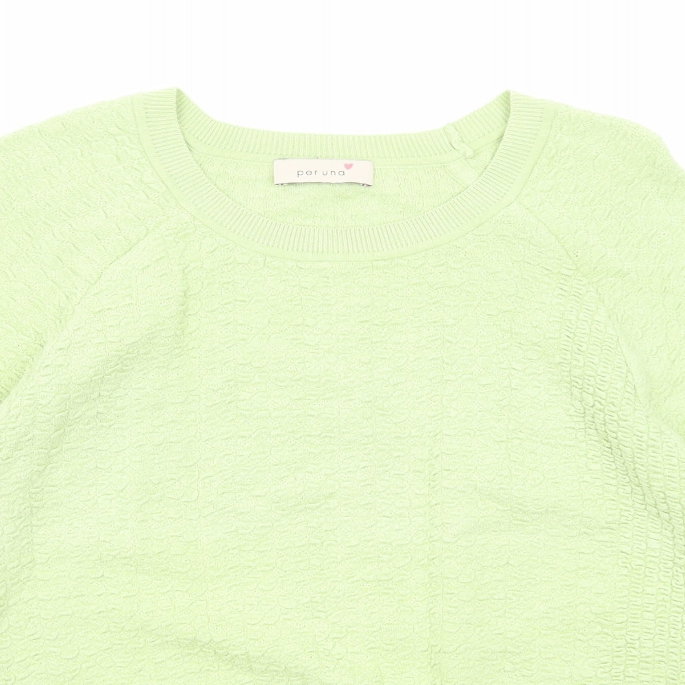 Per Una Womens Green Round Neck Cotton Pullover Jumper Size 10