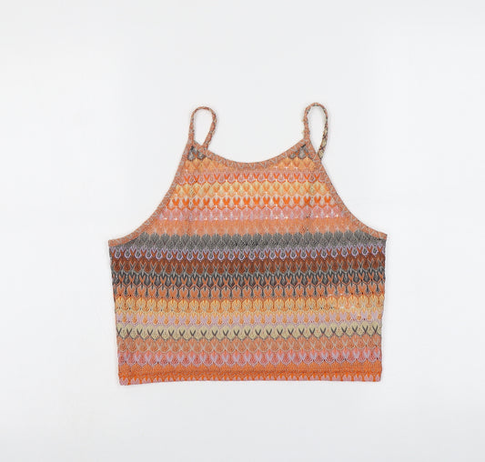 Topshop Womens Multicoloured Geometric Polyester Cropped Tank Size 12 Round Neck