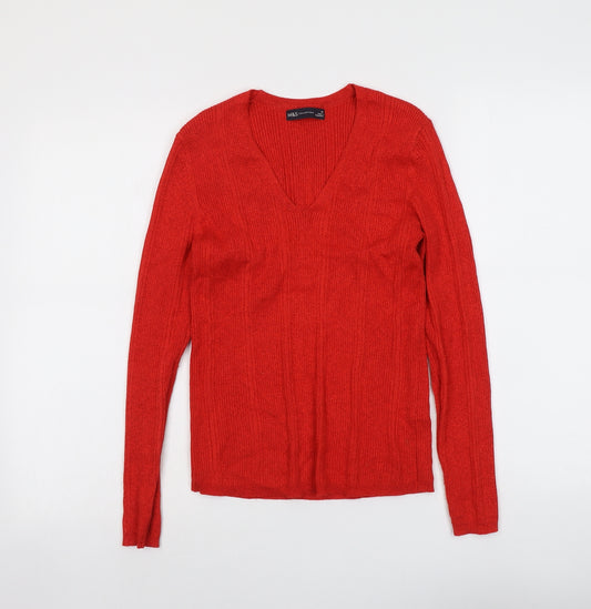 Marks and Spencer Womens Red V-Neck Viscose Pullover Jumper Size 10