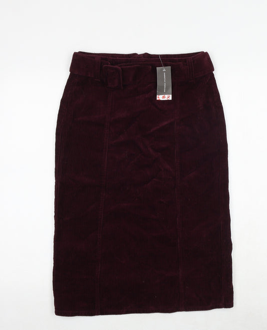 Dorothy Perkins Womens Purple Cotton Straight & Pencil Skirt Size 8 Buckle - Belted