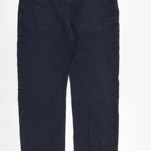 Marks and Spencer Mens Blue Cotton Straight Jeans Size 34 in L33 in Regular Zip