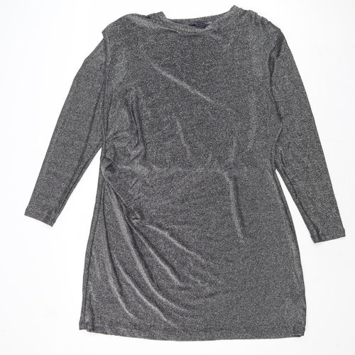 Marks and Spencer Womens Silver Polyamide Bodycon Size 20 Round Neck Pullover - Shoulder Pads