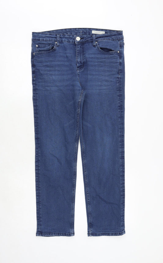 Marks and Spencer Womens Blue Cotton Straight Jeans Size 14 Extra-Slim Zip