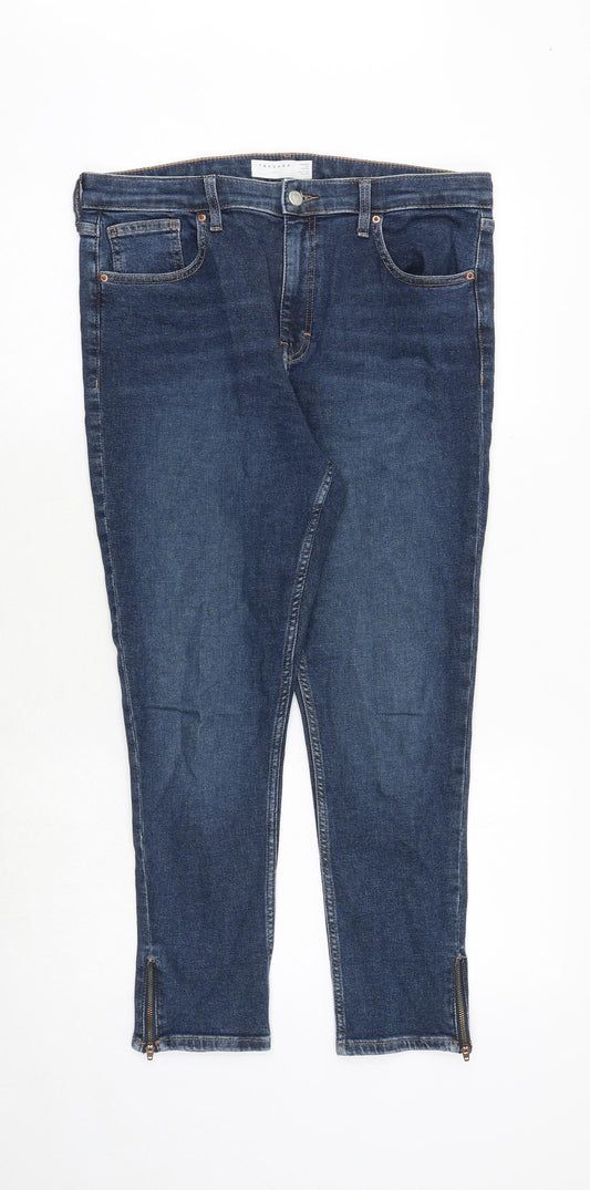 Topshop Womens Blue Cotton Tapered Jeans Size 34 in Regular Zip - Ankle Zip