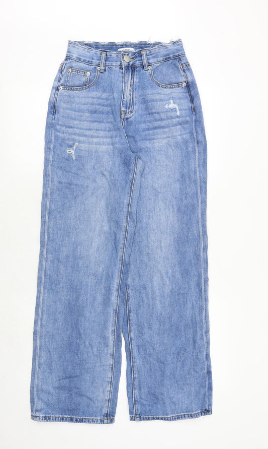 Suncoo Womens Blue Cotton Wide-Leg Jeans Size 8 Regular Zip