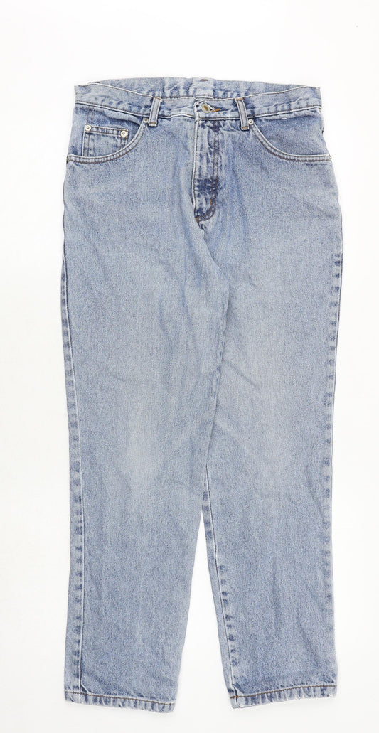 Blue Stripe Womens Blue Polyester Straight Jeans Size 30 in Regular Zip