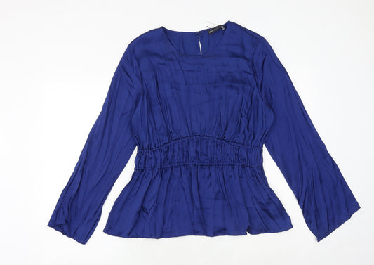 Marks and Spencer Womens Blue Polyester Basic Blouse Size 14 Boat Neck - Peplum