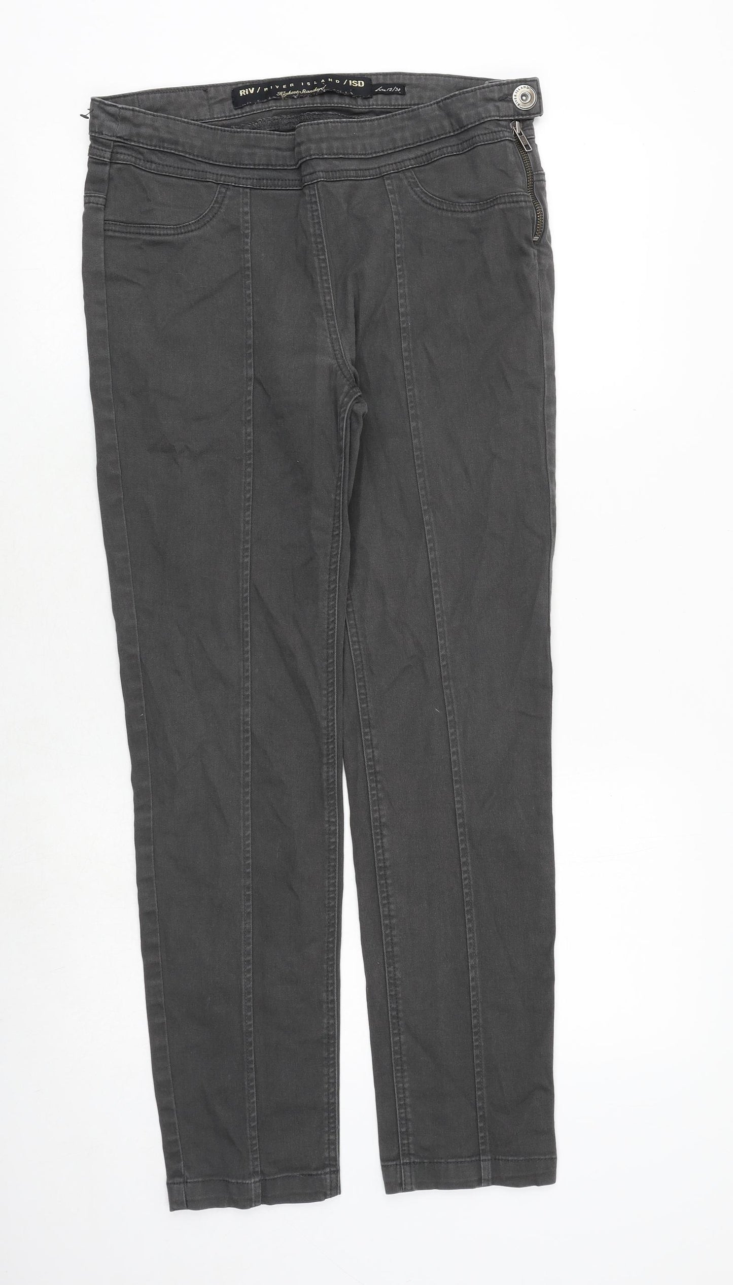 River Island Womens Grey Cotton Straight Jeans Size 12 Regular Zip