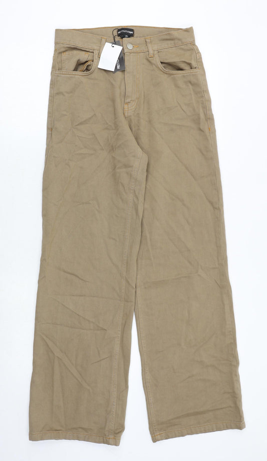 PRETTYLITTLETHING Womens Brown Cotton Boyfriend Jeans Size 8 Regular Zip