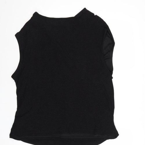 Marks and Spencer Womens Black Polyamide Basic T-Shirt Size 24 V-Neck - Ruched Front