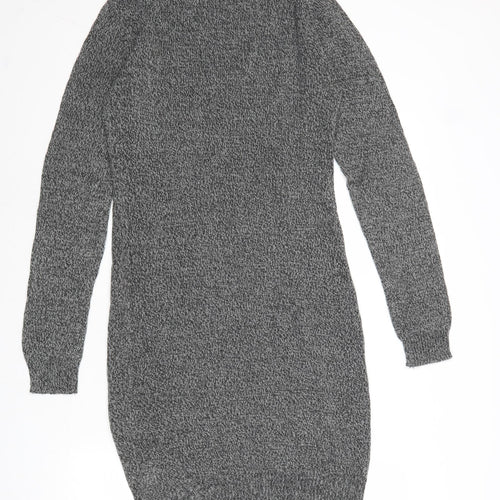Brave Soul Womens Grey Acrylic Jumper Dress Size 10 Round Neck Pullover