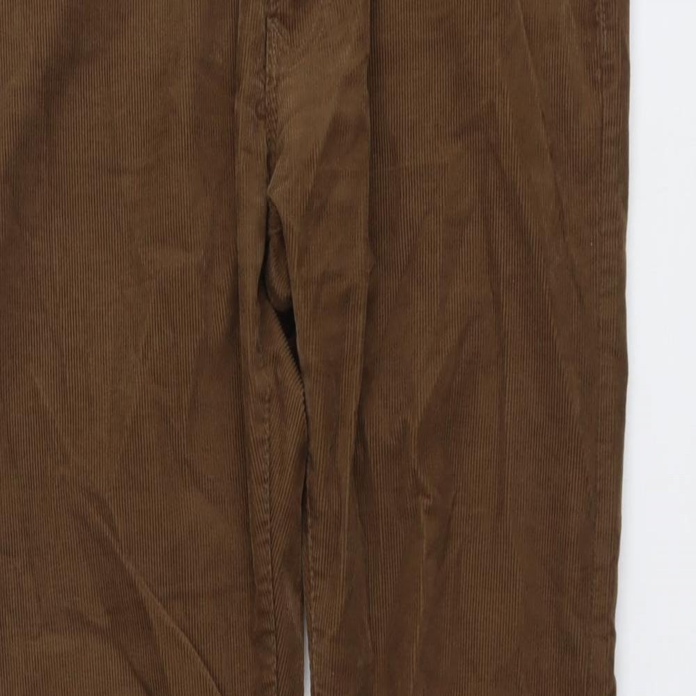 Marks and Spencer Mens Brown Cotton Trousers Size 34 in L31 in Regular Button