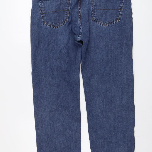Marks and Spencer Mens Blue Cotton Straight Jeans Size 36 in L27 in Regular Button
