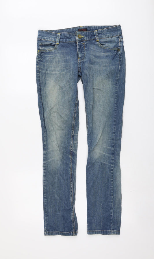 Miss Selfridge Womens Blue Cotton Straight Jeans Size 10 L31 in Regular Button