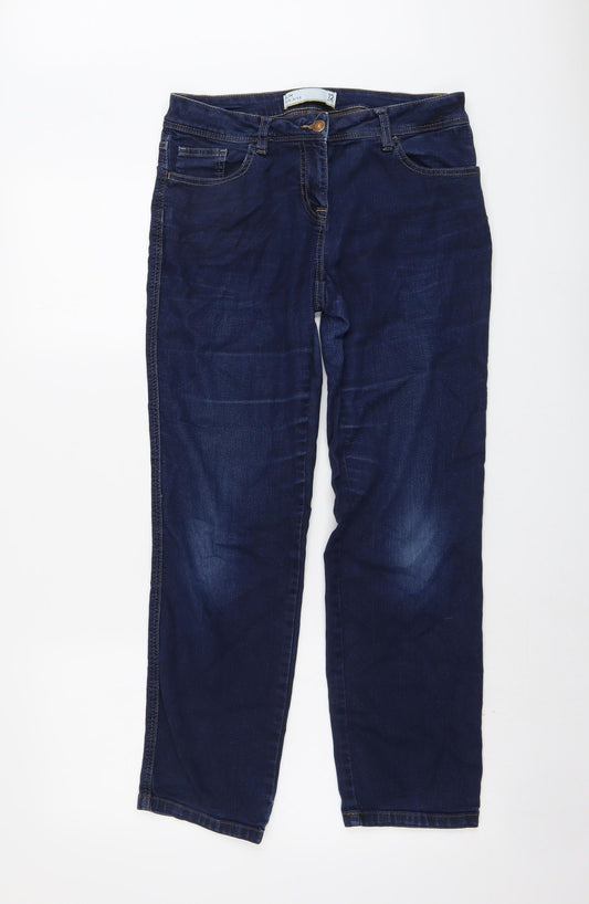 NEXT Womens Blue Cotton Straight Jeans Size 12 L27 in Regular Button