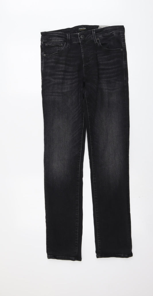 JACK & JONES Mens Black Cotton Skinny Jeans Size 32 in L32 in Regular Button