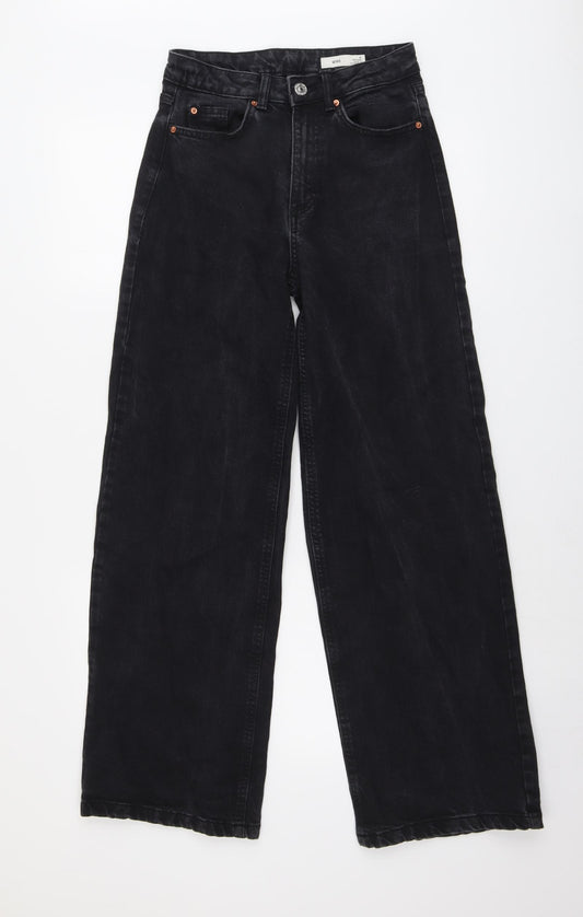Marks and Spencer Womens Grey Cotton Wide-Leg Jeans Size 8 L30 in Regular Button