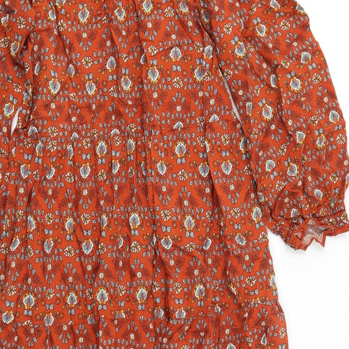 Max Studio Womens Orange Geometric Viscose A-Line Size L V-Neck Pullover