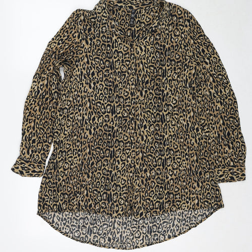 Zara Womens Brown Animal Print Polyester Shirt Dress Size S Collared Button - Leopard Print