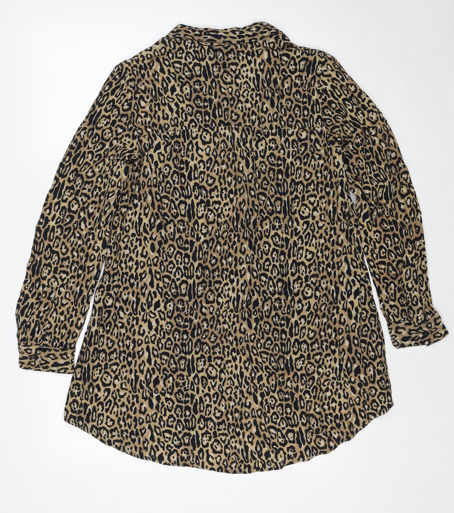 Zara Womens Brown Animal Print Polyester Shirt Dress Size S Collared Button - Leopard Print