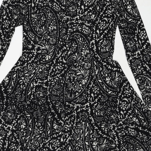 Blue Vanilla Womens Black Geometric Polyester A-Line Size 12 Round Neck Zip
