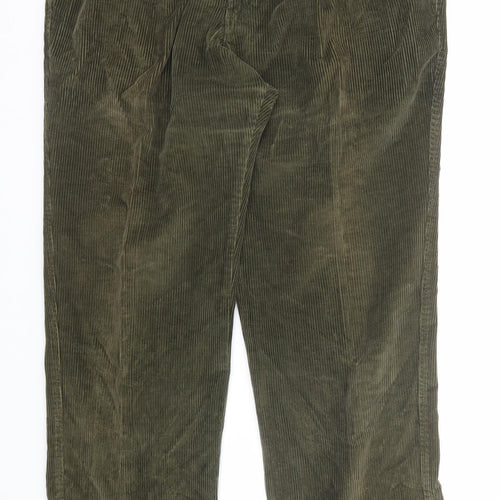 Marks and Spencer Mens Green Cotton Trousers Size 36 in L31 in Regular Zip