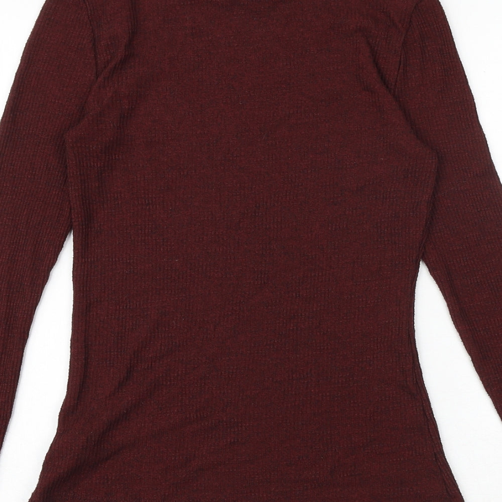 NEXT Womens Red Viscose Basic T-Shirt Size 10 Mock Neck - Ribbed