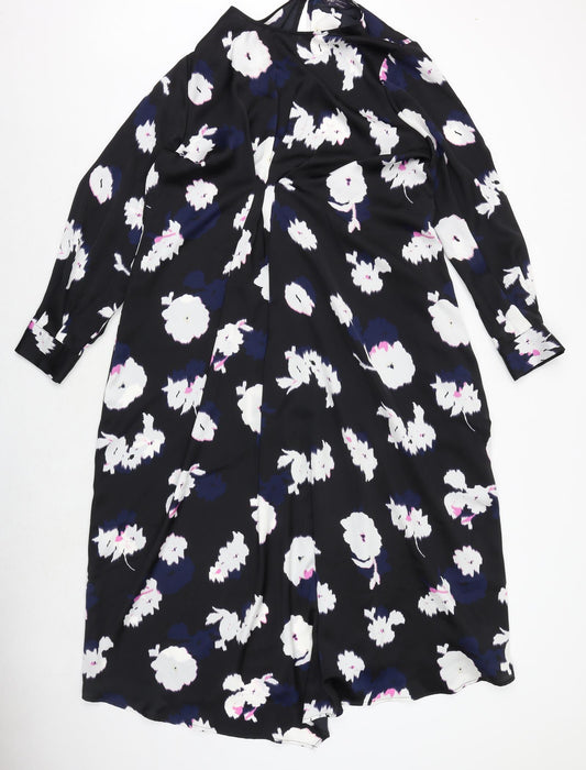 Marks and Spencer Womens Black Floral Polyester A-Line Size 20 Round Neck Button