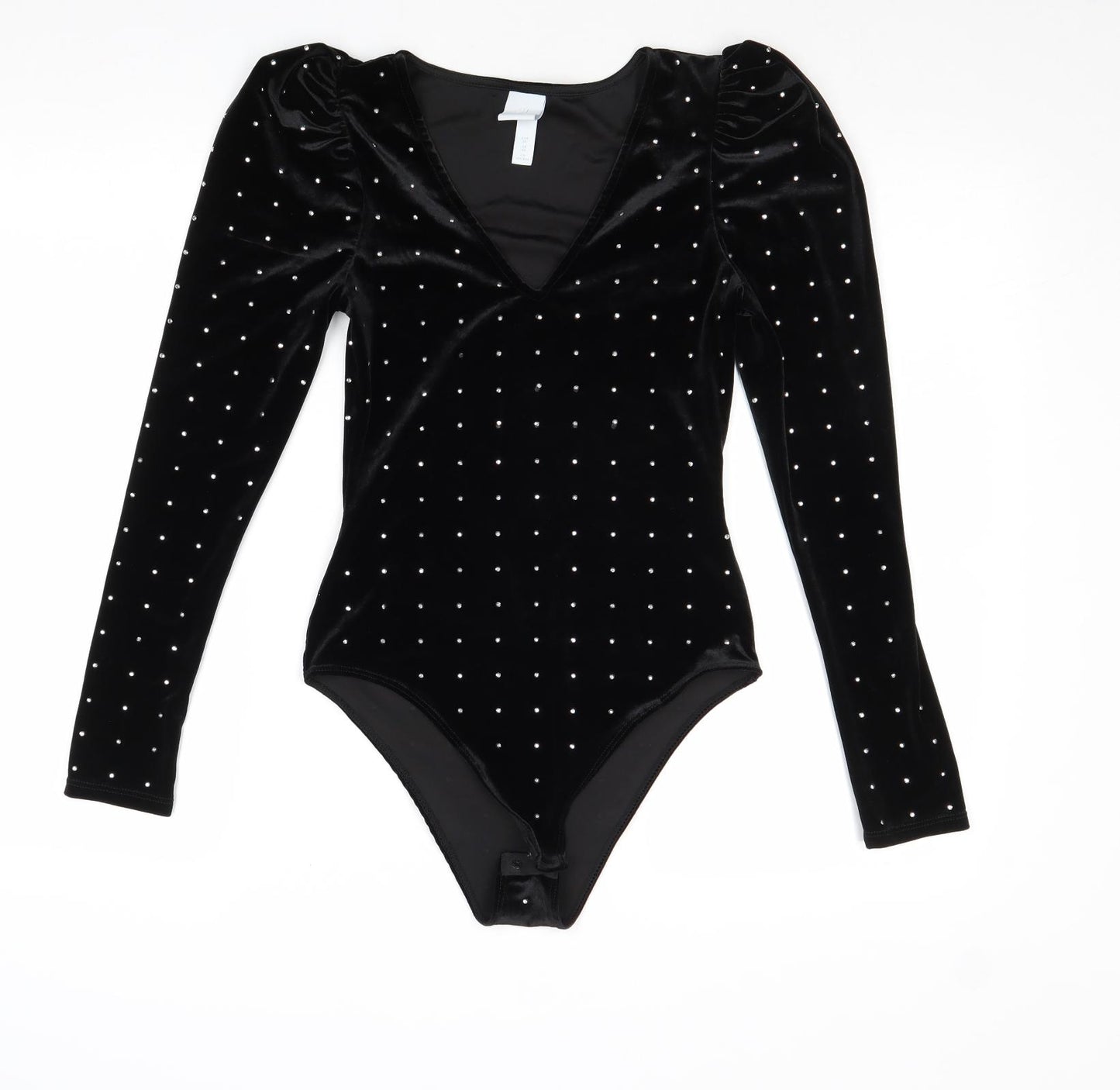 H&M Womens Black Polyester Bodysuit One-Piece Size XS Snap
