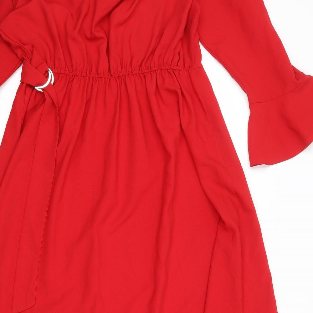 Simply Be Womens Red Polyester A-Line Size 14 V-Neck Pullover - Ruffle Cold Shoulder