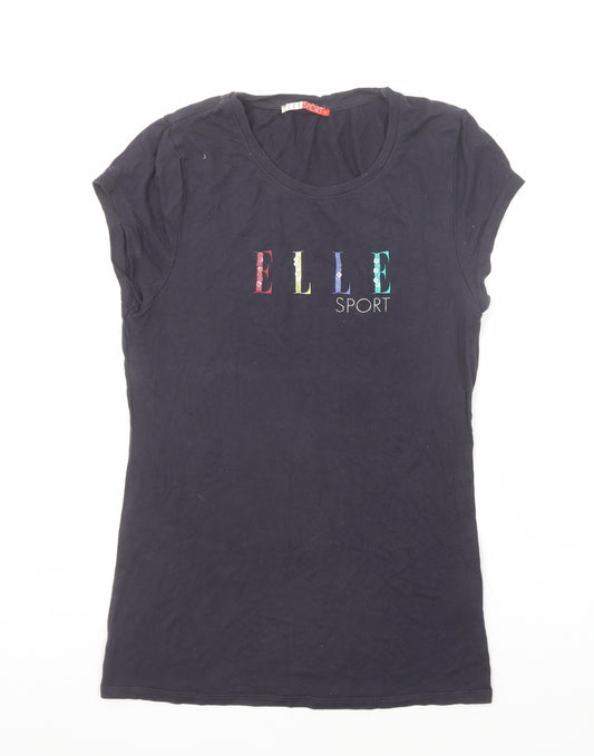 Elle Sport Womens Black Viscose Basic T-Shirt Size S Round Neck Pullover - Sequence