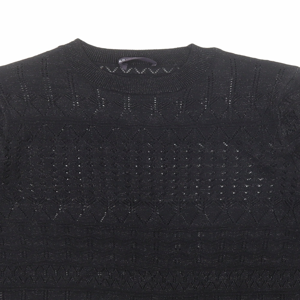 Marks and Spencer Womens Black Round Neck Geometric Viscose Pullover Jumper Size M Pullover