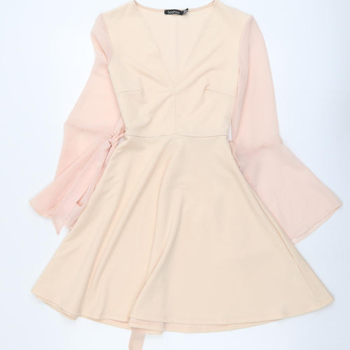 Boohoo Womens Pink Polyester Skater Dress Size 8 Round Neck Pullover