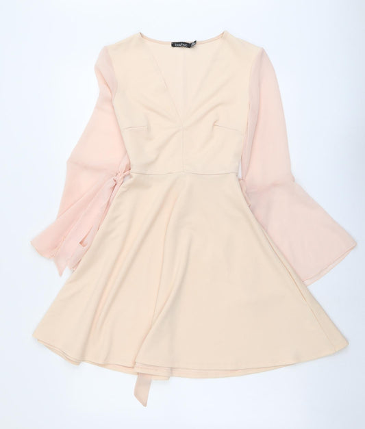 Boohoo Womens Pink Polyester Skater Dress Size 8 Round Neck Pullover