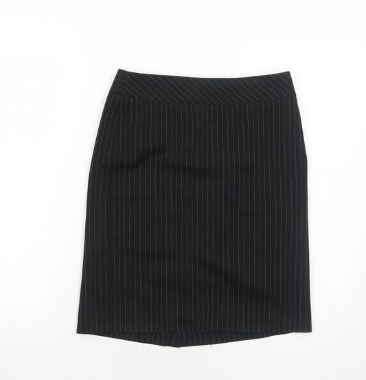 Dorothy Perkins Womens Black Striped Polyester A-Line Skirt Size 8 Regular Zip