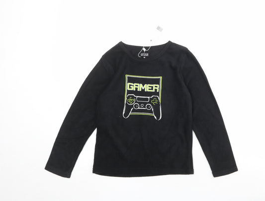 Jeff Banks Boys Black Polyester Basic T-Shirt Size 8-9 Years Round Neck Pullover - Gamer