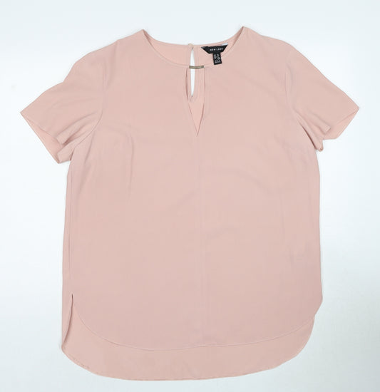 New Look Womens Pink Polyester Basic T-Shirt Size 16 Round Neck - Keyhole neck